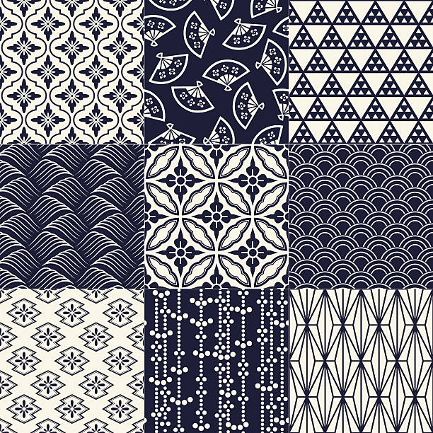 nahtlose muster japanische mesh und motiv - seamless bamboo backgrounds textured stock-grafiken, -clipart, -cartoons und -symbole