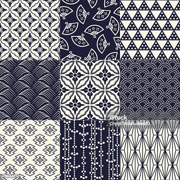 Seamless Japanese Mesh And Motif Pattern Stock Illustration - Download Image Now - Japanese Culture, Pattern, Japan