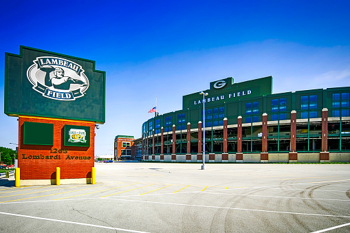 Green Bay, WI, USA - June 11, 2007: Lambeau Field stadium and sign in Green Bay, Wisconsin