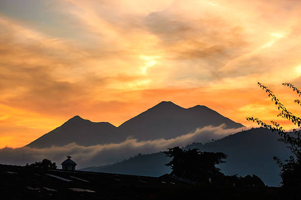 Sunset volcano view stock photo