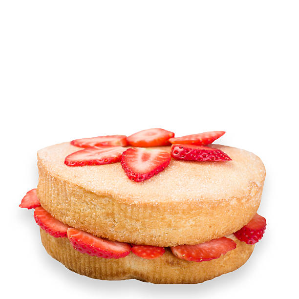 istock Victoria sponge cake with fresh strawberries on white background. 538065950
