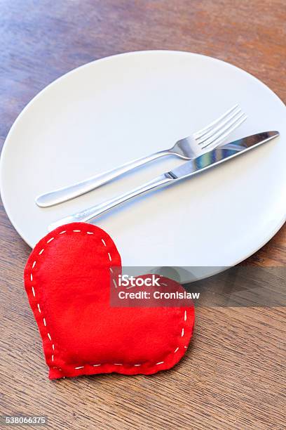 Valentines Day Hand Made Red Heart With Cutlery Background Stock Photo - Download Image Now