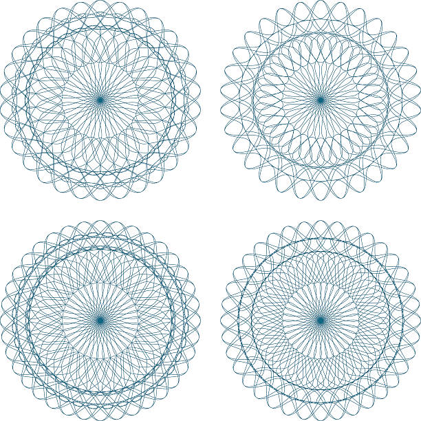 ilustrações, clipart, desenhos animados e ícones de conjunto de vetor guilhoché rosettes verde - lace guilloche decoration circle