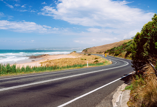 A section of the Great Ocean Road near the town of Apollo Bay in Victoria State, Australia.