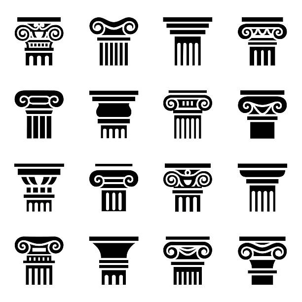 ilustraciones, imágenes clip art, dibujos animados e iconos de stock de vector de conjunto de iconos de la columna - column roman vector architecture