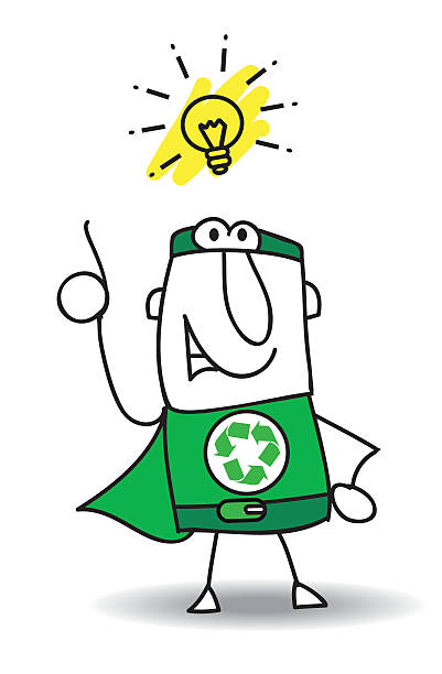 ilustrações, clipart, desenhos animados e ícones de boa ideia de super herói de reciclagem - recycling green environment superhero