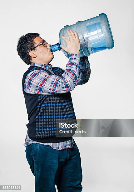 Fatman Drink Water Stock Photo - Download Image Now - Drinking, Water, Humor