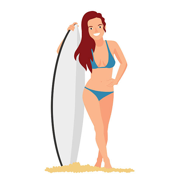 ilustraciones, imágenes clip art, dibujos animados e iconos de stock de la chica sosteniendo un surfista de la tabla de surf - white background image australia sunlight