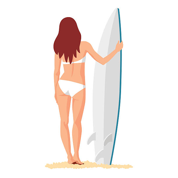 das mädchen-surfer halten surfbrett - white background image australia sunlight stock-grafiken, -clipart, -cartoons und -symbole