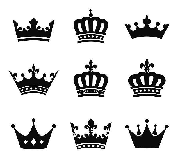 Collection of crown silhouette symbols Set of 9 crown vector silhouette symbols. emperor stock illustrations