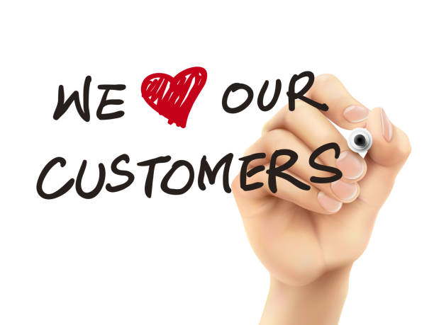 lubimy naszych klientów słowa napisane przez 3d ręka - loyalty customer marketing three dimensional shape stock illustrations