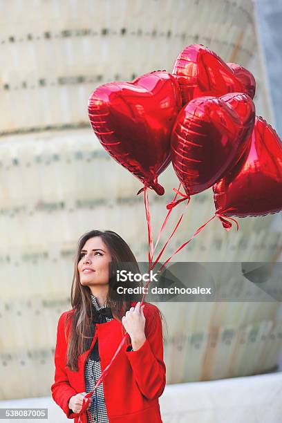 Young Woman With Heart Shaped Balloons Stock Photo - Download Image Now - 20-29 Years, 2015, Adult