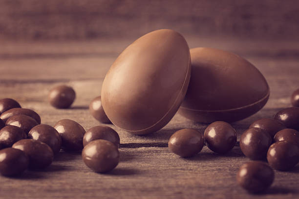 Chocolate  Eggs Over Wooden Background