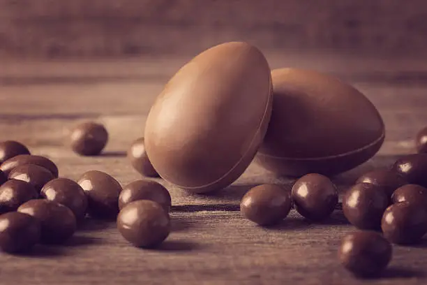 Photo of Chocolate  Eggs Over Wooden Background