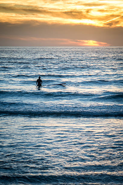 istock surfer greeting in a sunset, vertical format with sea waves 538101123