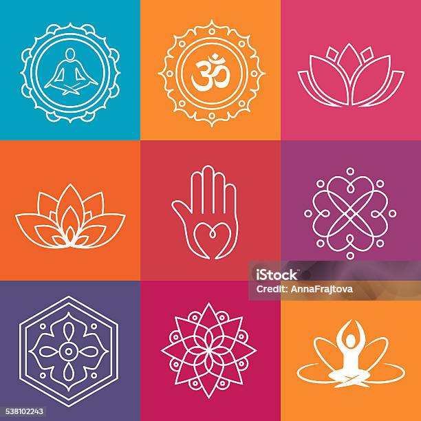 Yoga Icons Stock Illustration - Download Image Now - Meditating, Heart Shape, Chakra