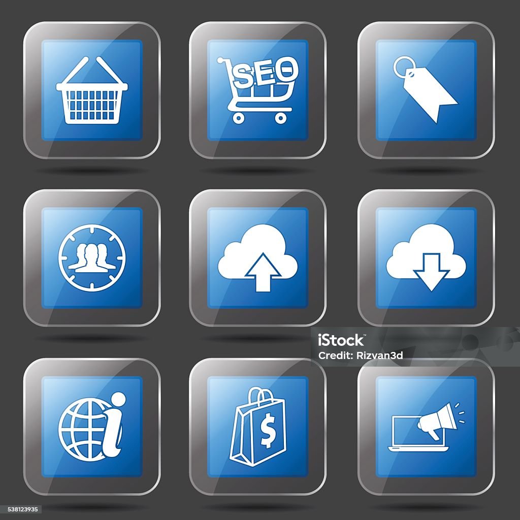 SEO Internet Sign Square Vector Blue Icon Design Set 7 2015 stock vector