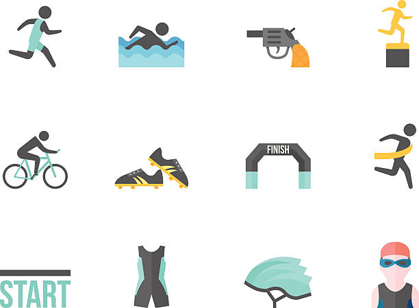 Flat Color Icons - Triathlon Triathlon icon series in flat color style. starting gun stock illustrations