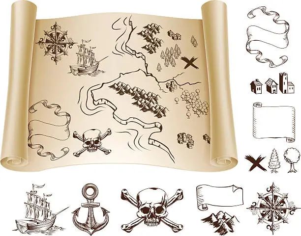 Vector illustration of Treasure map kit