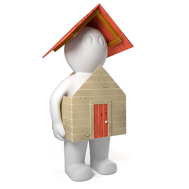 3d man holding small house stock photo