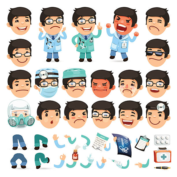 Set of Cartoon Doctor Character for Your Design or Animation Set of Cartoon Doctor Character for Your Design or Animation. Isolated on White Background. Clipping paths included in additional jpg format. hospital humor cartoon stock illustrations