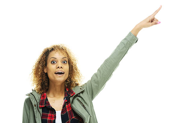 istock Casual woman pointing away 538143785