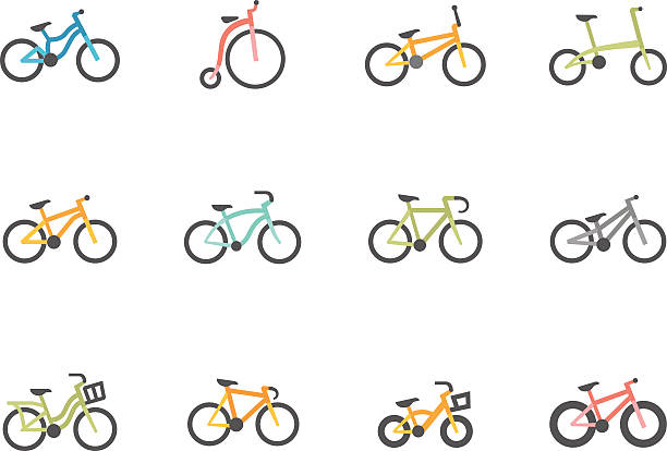 flache farbe icon-fahrräder - kinder sport auto stock-grafiken, -clipart, -cartoons und -symbole