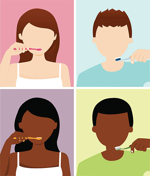 man and woman brush their teeth vector illustration of man and woman brush their teeth black man brushing teeth stock illustrations