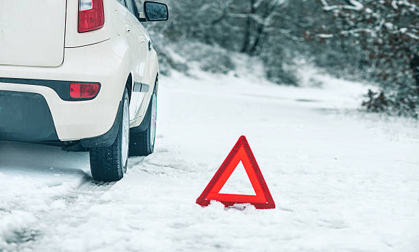 istock Emergency stop car on winter road 538146231