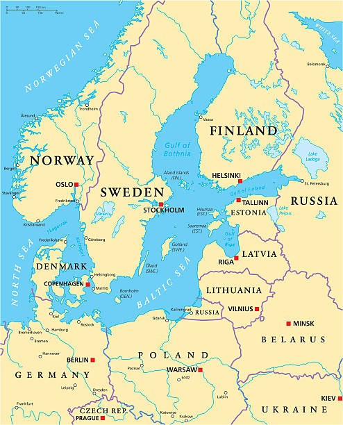 балтийское море зона политическая карта - балтийское море stock illustrations
