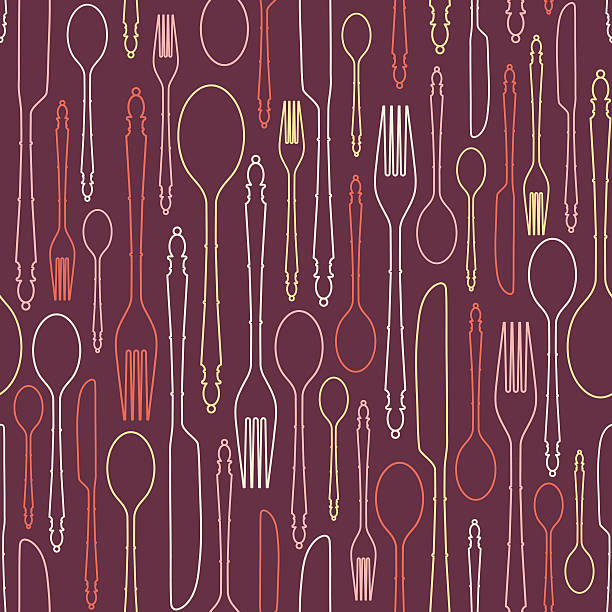 illustrazioni stock, clip art, cartoni animati e icone di tendenza di seamless pattern con posate 1 - circle food fabric swatch color swatch