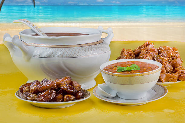 istock Bowl of Moroccan harira soup,chebakia, dates for iftar 538151594