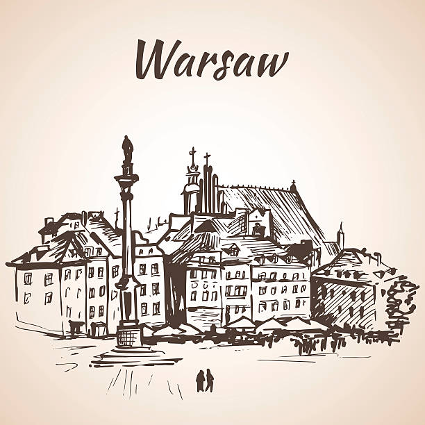 illustrazioni stock, clip art, cartoni animati e icone di tendenza di piazza castello, a varsavia, polonia. schizzo. solo su sfondo bianco - warsaw old town square