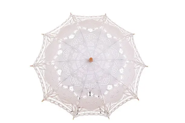 isolated vintage lace umbrella on white 