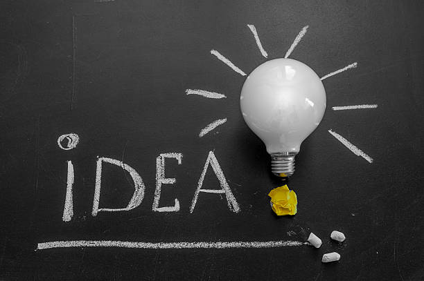 istock Light bulb  on chalkboard with title idea! and crumpled papers 538159722