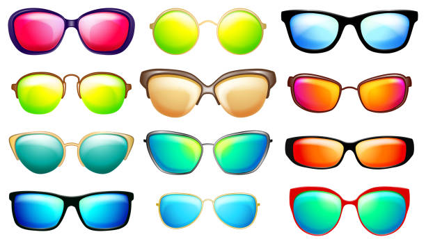 illustrations, cliparts, dessins animés et icônes de ensemble de lunettes de soleil - sun protection glasses glass