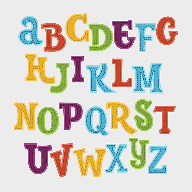 ładna kolorowe wektor angielski alfabet - alphabet blue typescript single word stock illustrations