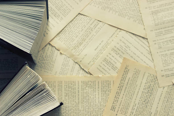 istock Two open books on a background of scattered dictionary pages 538160674