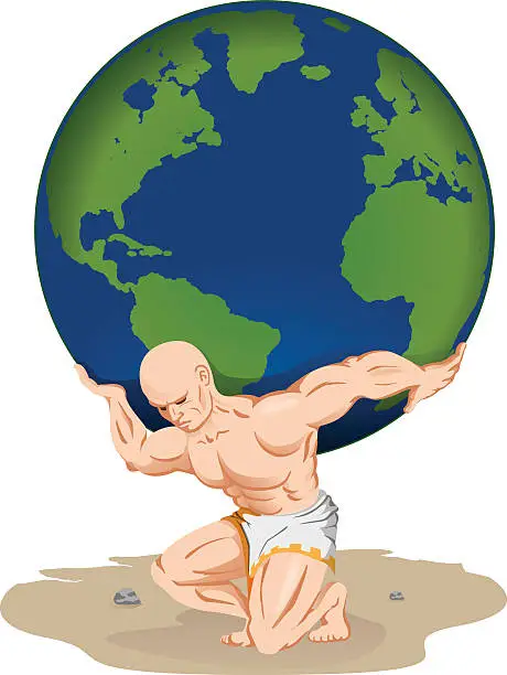 Vector illustration of Mythology Titan Atlas carrying the world on his back