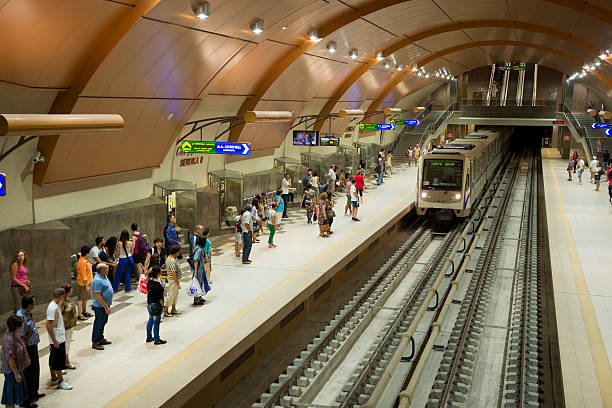 Subway tunnel walkway with no people. Public transportation, construction industry, civil engineering, city life, or futuristic interior design concept
