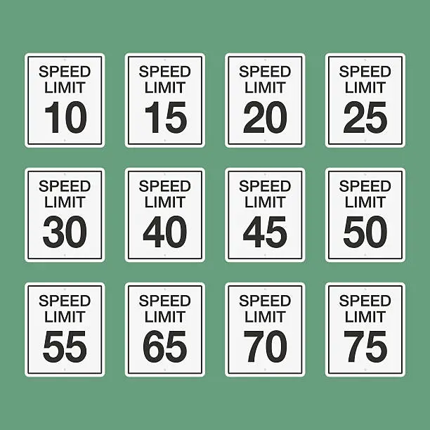 Vector illustration of Road speed limit signs from fifteen to seventy-five