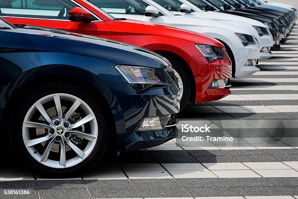 Skoda Cars In A Row Stock Photo - Download Image Now - Car, Car Dealership, Fleet of Vehicles