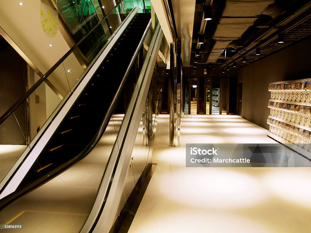 Escalator and walkway Escalator and walkway in modern building 2015 Stock Photo