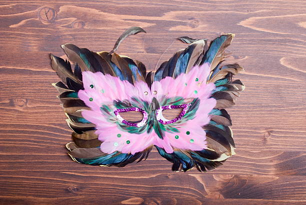 istock beautiful feather mask on brown board 538163173