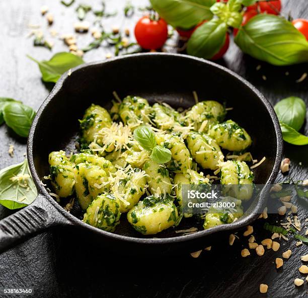 Gnocchi With Herb Pesto Delicious Italian Vegetarian Dish Stock Photo - Download Image Now