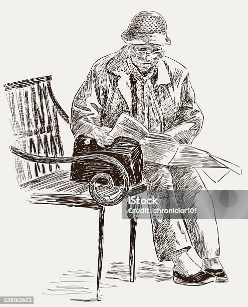 Elderly Woman Reading A Newspaper Stock Illustration - Download Image Now - 2015, Activity, Adult