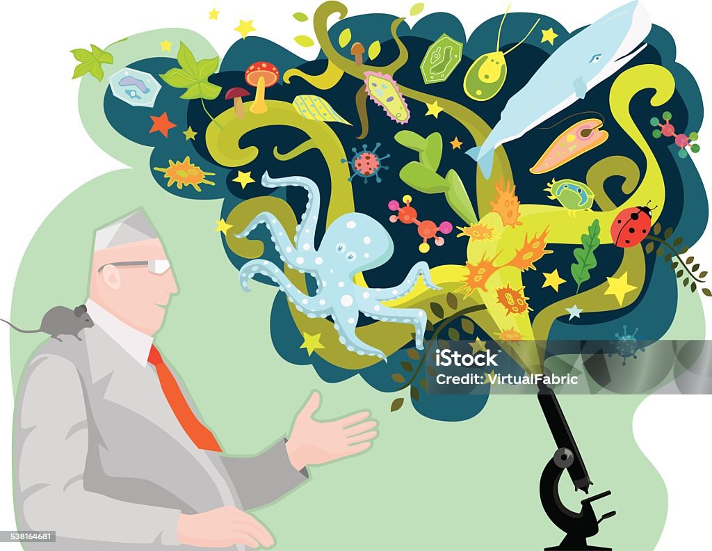 Biologist Draw Biologistandhismicroscope Stock Illustration - Download Image Now ...
