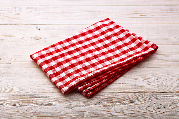 istock Top view of checkered tablecloth on white wooden table 538166295