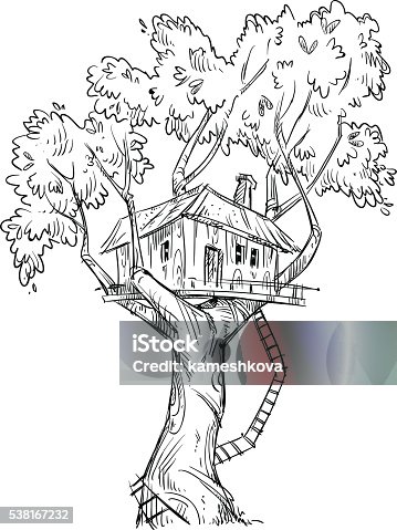 358 Drawing Of A Tree House Illustrations & Clip Art - iStock
