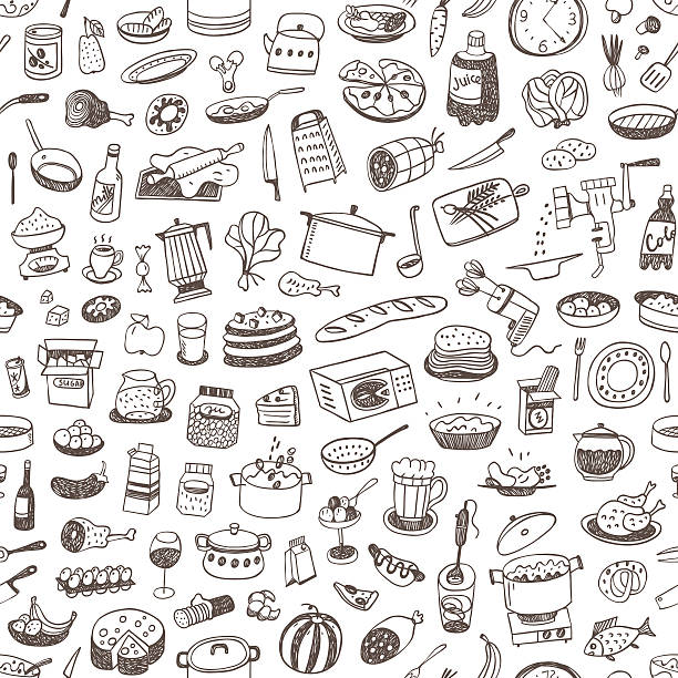 ilustrações de stock, clip art, desenhos animados e ícones de cozinhar comida sem costura de fundo - cooking backgrounds breakfast cake